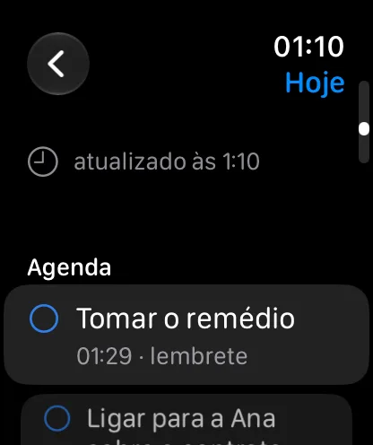 A agenda de hoje no Apple Watch